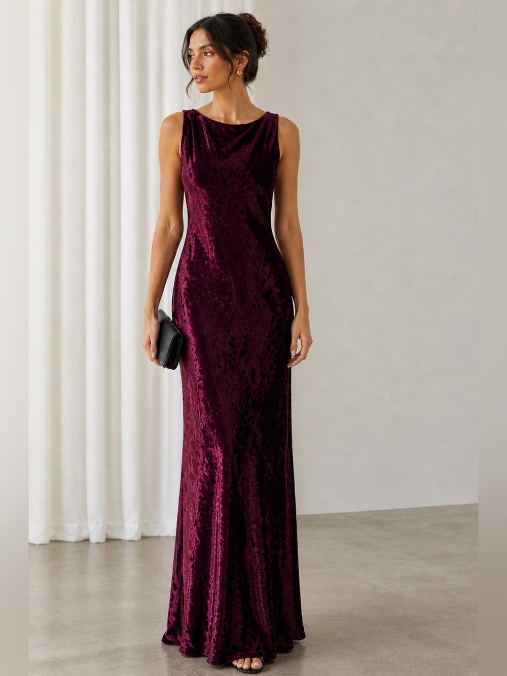 Nicole Miller Early 2000s Crushed Velvet Open Back Dress